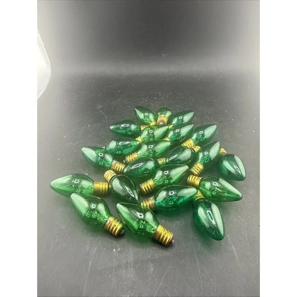 Lot of 22 Vintage Green C7 Christmas Light Bulbs Transparent Replacement Tested